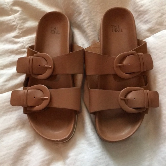 🤎NEW TIME & TRU SIZE 8 BROWN SLIP ON SANDALS 🩴 - Picture 1 of 6